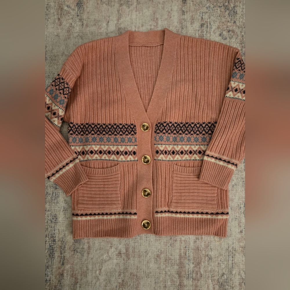 **Winter Sale!!** Pink Cotton Blend Knitted Cardigan Sweater Women